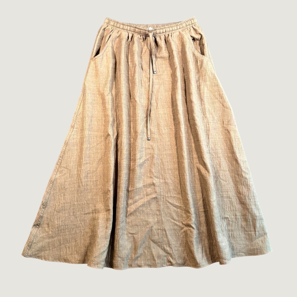 Max Studio London Maxi Skirt S Brown Elastic Waist Prairie Cottagecore Lagenlook